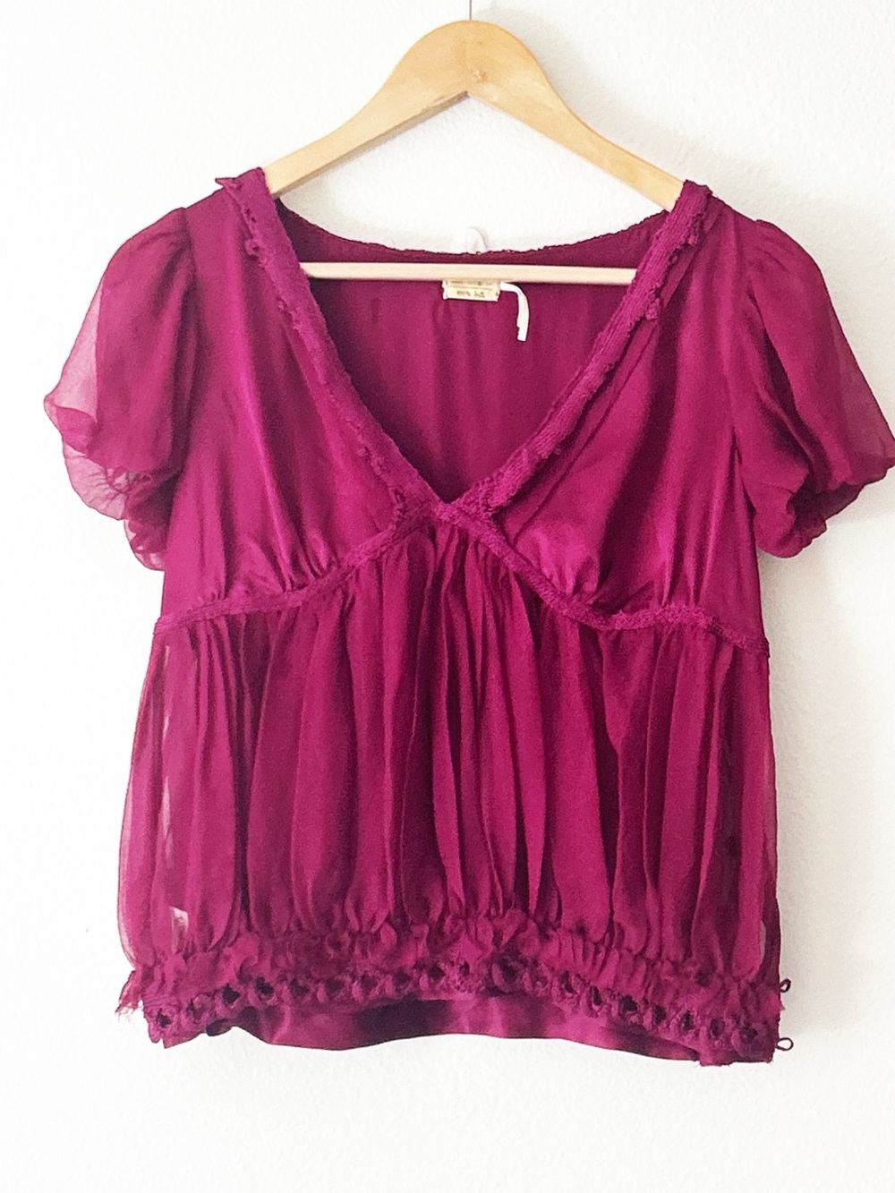 Max Studio 100% Silk Cropped Crochet Blouse